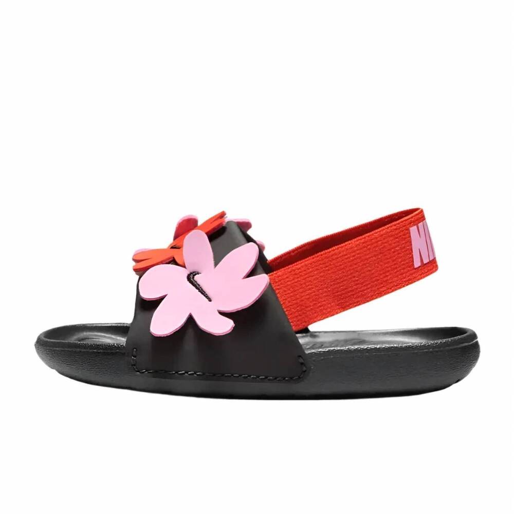NEW NIKE kid's kawa slides in black/pink rise/picante red/white